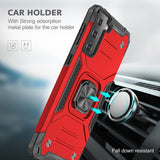 For Samsung Galaxy S10+ Plus Armor Hybrid with Ring Stand Holder Kickstand Shockproof Heavy-Duty Durable Rugged 2in1 Red Phone Case Cover