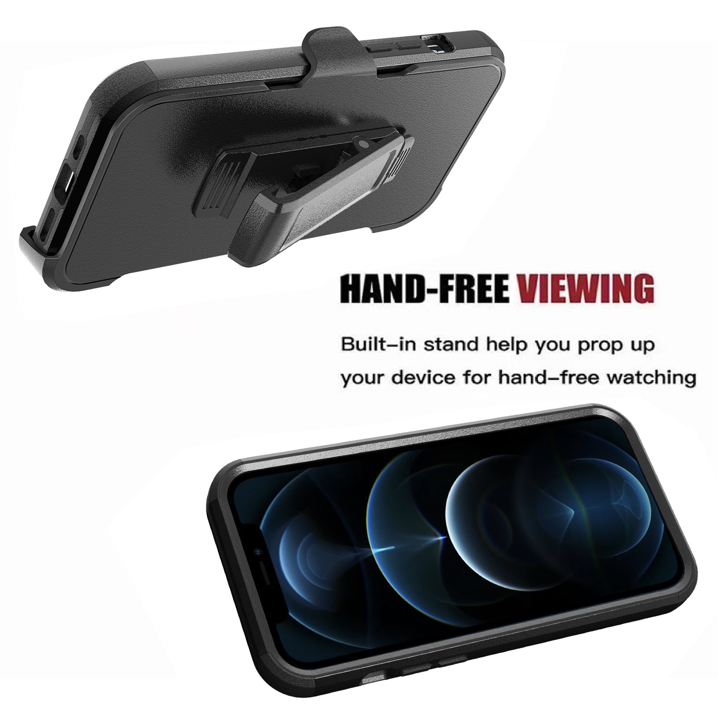 For Apple iPhone 13 Pro Max Hybrid Rugged Shockproof Military Tough Heavy Duty with 360 Swivel Belt Clip Stand & Holster Black Phone Case Cover