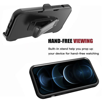 For Apple iPhone 13 Pro Max Hybrid Rugged Shockproof Military Tough Heavy Duty with 360 Swivel Belt Clip Stand & Holster Black Phone Case Cover