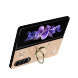 For Samsung Galaxy Z Fold 3 5G Diamond Bling Sparkly 3D Ornaments Engraving Hybrid Ring Stand Holder Fashion  Phone Case Cover