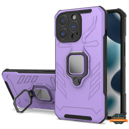 For Apple iPhone 13 /Pro Max Mini Shock-Proof Case with Magnetic Car Mount Kickstand Ring Holder Texture Rugged Hybrid Dual Layer  Phone Case Cover