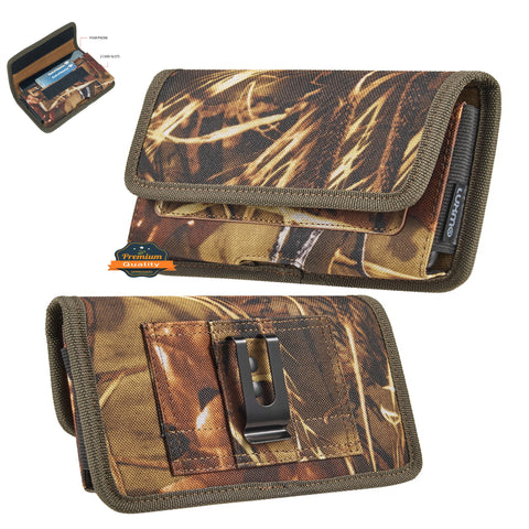 For Nokia C200 Universal Horizontal Cell Phone Case Camo Print Holster Carrying Pouch with Belt Clip & 2 Card Slots fit Large Devices 5.7" [Camouflage]