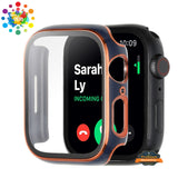 For Apple Watch Series 7/6/SE/5/4/3/2/1 Full Coverage Frame Bumper Chromed with Tempered Glass Screen Protector Hard Cover