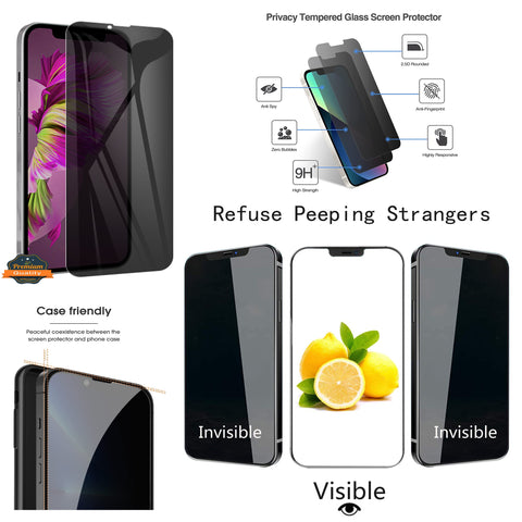 For Apple iPhone 14 Pro (6.1") Privacy Screen Protector Anti Spy 9H Dark Tempered Glass Screen Film Guard Case Friendly Black Screen Protector