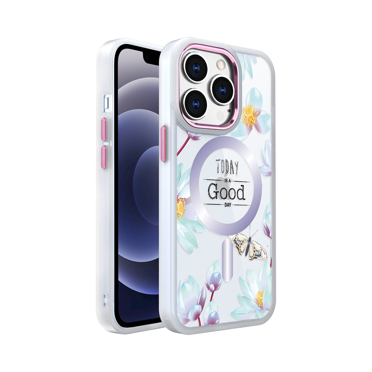 For Apple iPhone 14 /Plus Pro Max Hybrid Flower Quotation Design Fashion Hard PC with MagSafe Compatible  Phone Case Cover