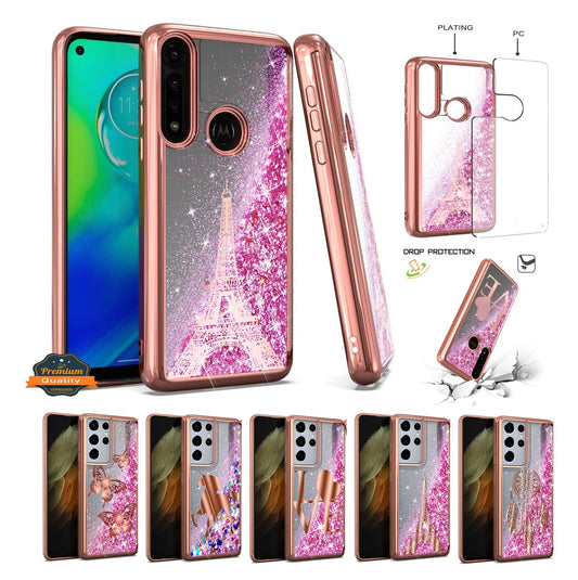 For Apple iPhone 14 (6.1") Quicksand Liquid Glitter Bling Flowing Sparkle Fashion Hybrid TPU and Chrome Plating Hard  Phone Case Cover