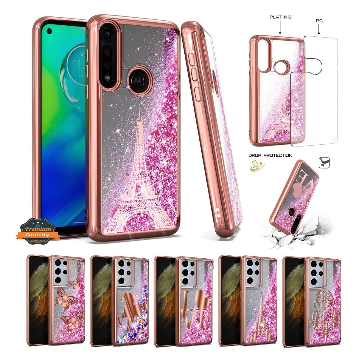 For Apple iPhone 14 Plus /Pro Max Quicksand Liquid Glitter Bling Flowing Sparkle Fashion Hybrid TPU Chrome Plating  Phone Case Cover