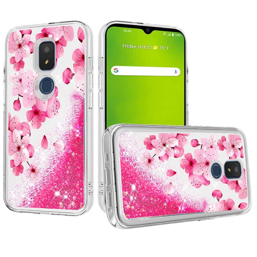 For Cricket Icon 3 Floral Design Quicksand Water Flowing Liquid Floating Sparkle Colorful Glitter Bling Flower Fashion TPU Hybrid Hard  Phone Case Cover