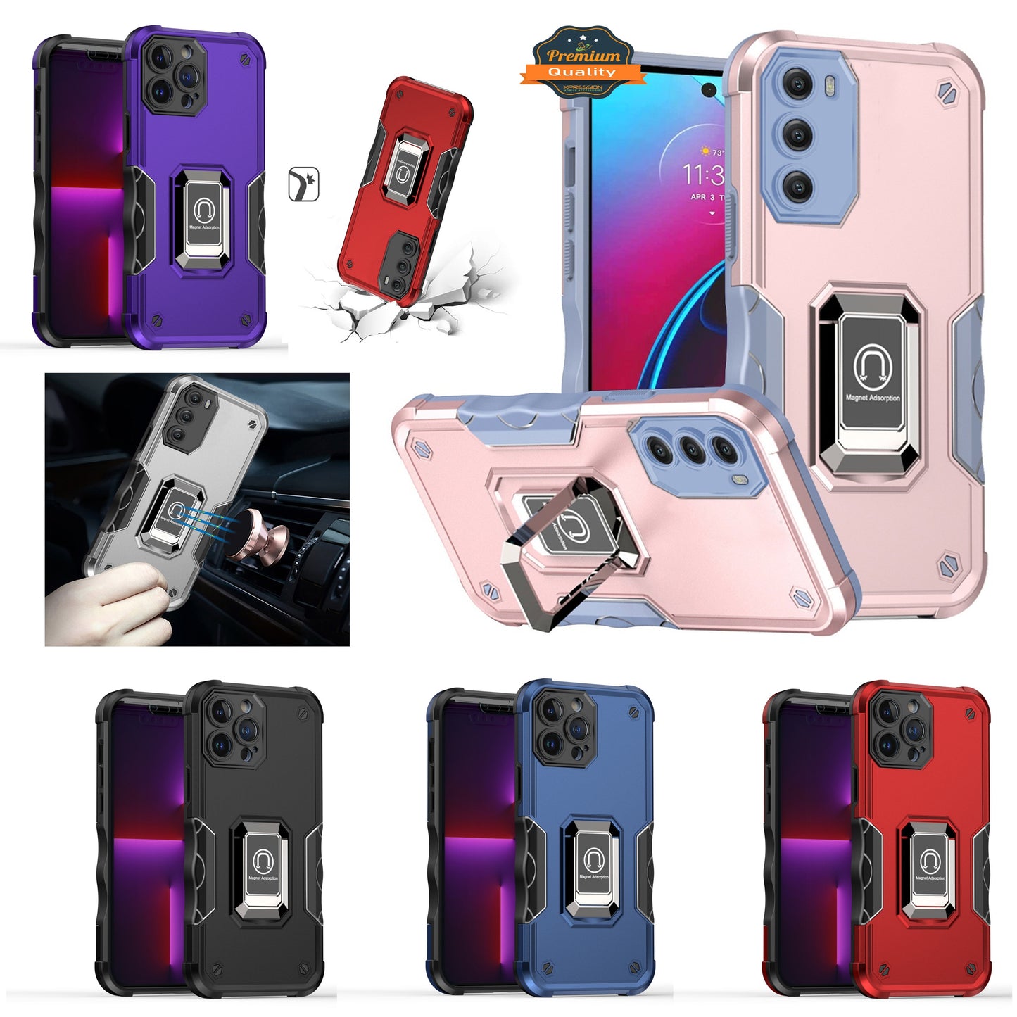 For Apple iPhone 13 Pro Max Hybrid Cases with Magnetic Ring Holder Stand Kickstand Heavy Duty Rugged Silicone Shockproof  Phone Case Cover
