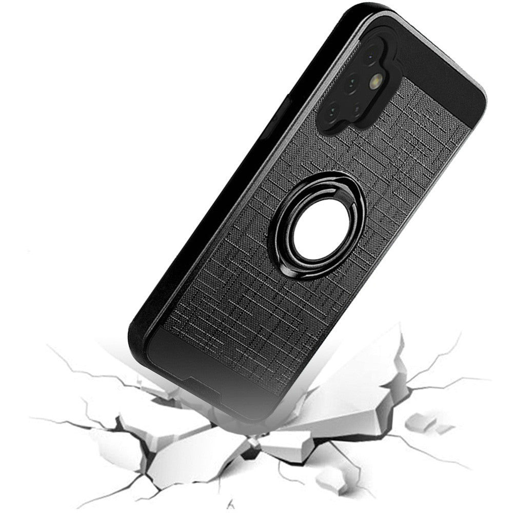 For Apple iPhone 13 Pro Max (6.7") Hybrid Ring Stand Brushed with 360 Rotating Ring Magnetic Bracket Dual Layer TPU Armor Texture Rugged  Phone Case Cover