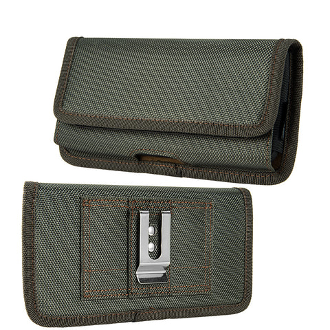 For Samsung Galaxy Note 10+ Plus Universal Horizontal Cell Phone Case Nylon Holster Carrying Pouch with Belt Clip and 2 Card Slots fit XL Devices 7" [Midnight Green]