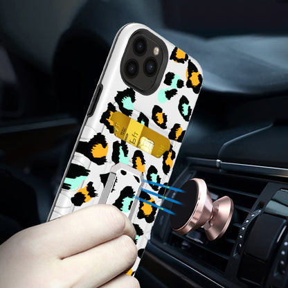 For Apple iPhone 14 Pro (6.1") Wallet Designed Credit Card Holder & Magnetic Stand Kickstand Ring Heavy Duty Hybrid  Phone Case Cover