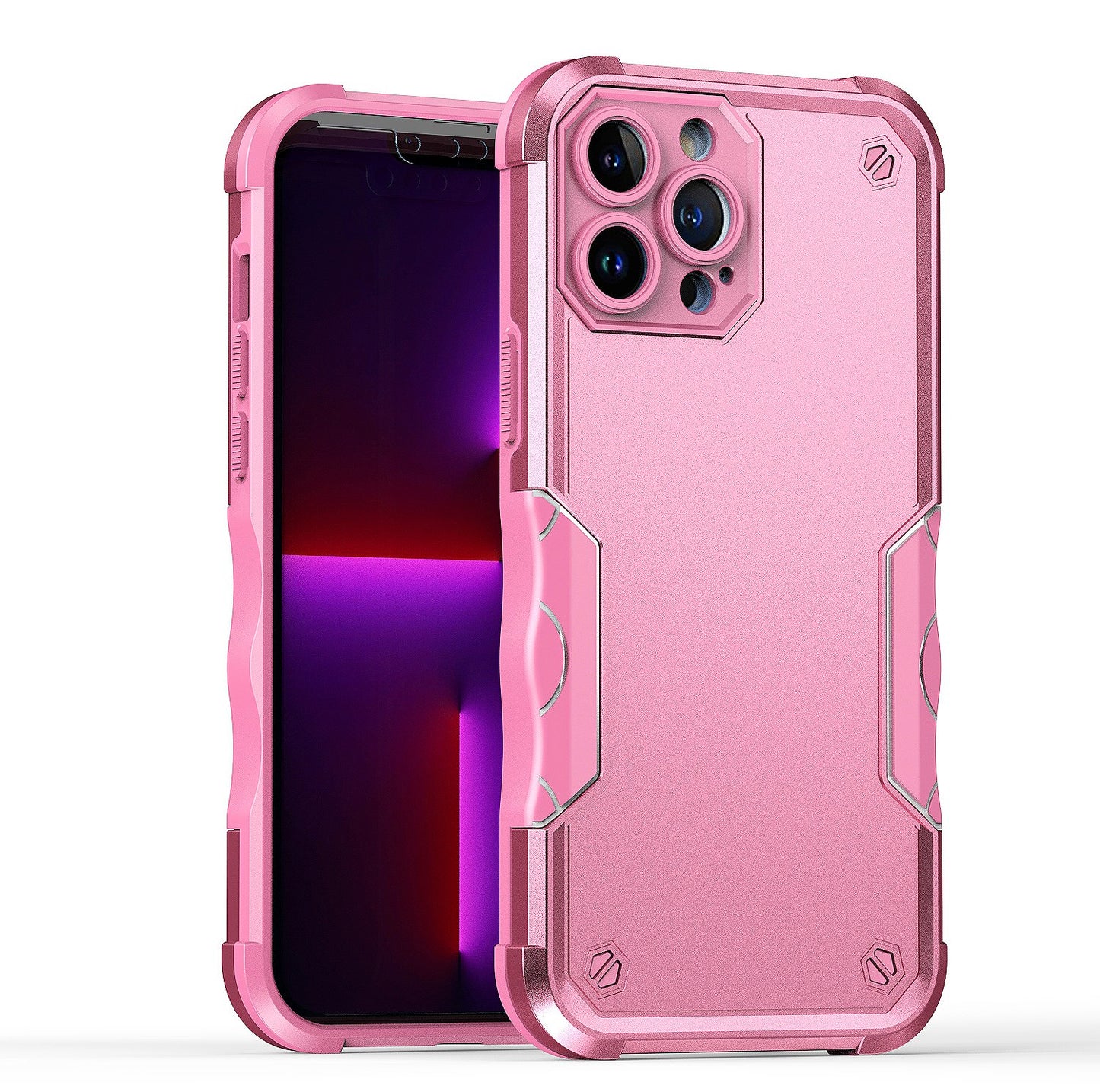 For Apple iPhone 14 Pro (6.1") Tough Shockproof Hybrid Heavy Duty Dual Layer TPU Bumper Rugged Rubber Defend Armor Pink Phone Case Cover