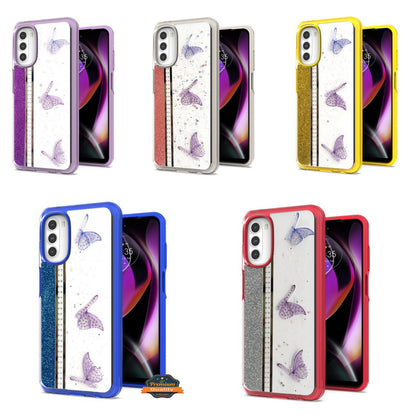 For Apple iPhone 14 /Plus Pro Max Butterflies Design Bling Glitter Shockproof Hybrid TPU Frame and Hard Back Slim  Phone Case Cover