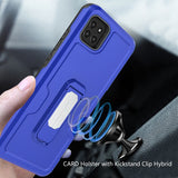 For Boost Mobile Celero 5G Armor Belt Clip with Credit Card Holder, Holster, Kickstand Protective Full Body Heavy Duty Hybrid Blue Phone Case Cover