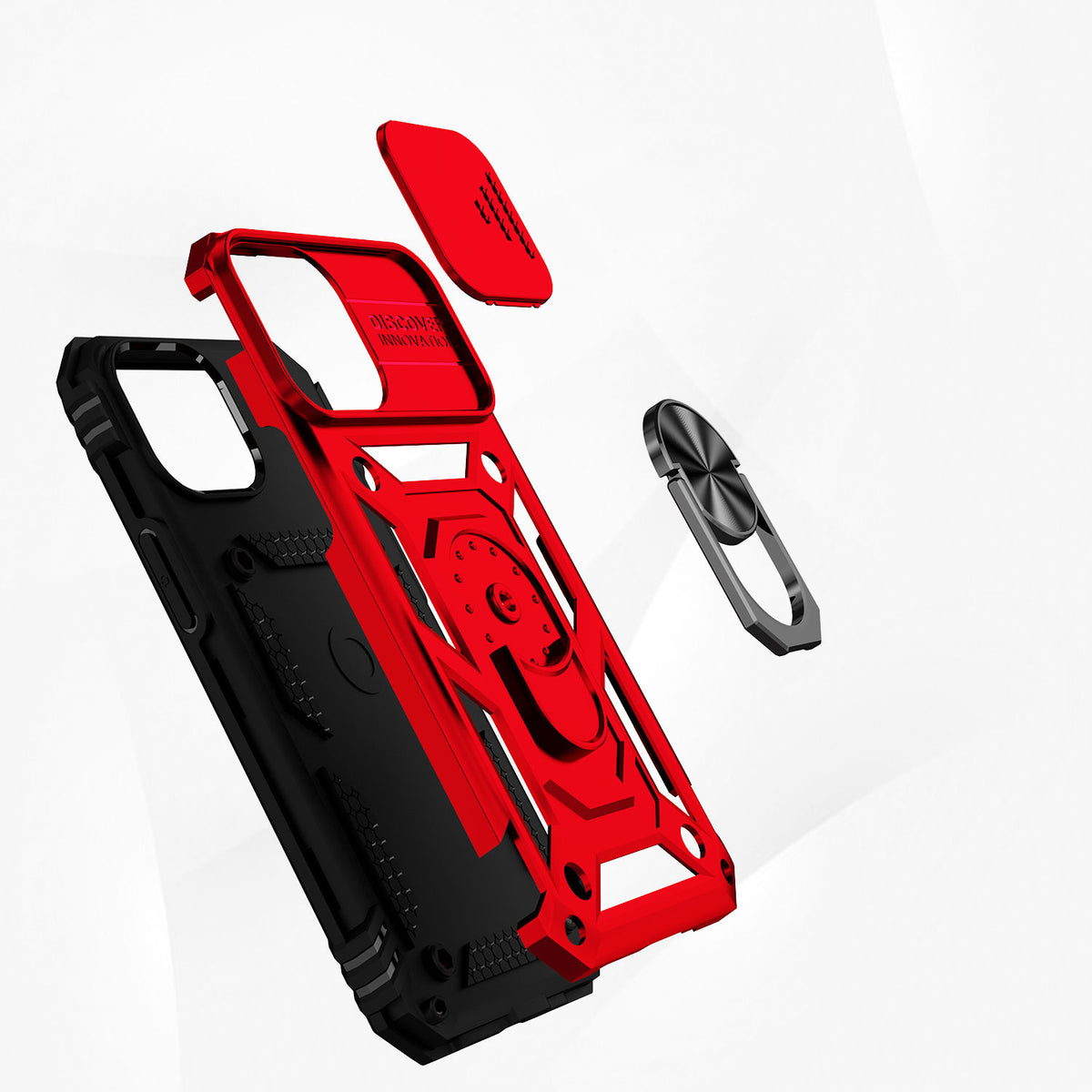 For Apple iPhone SE 3 (2022) SE/8/7 Case with Stand, Camera Lens Protection & 360° Rotate Ring, Shockproof, Soft Bumper Red Phone Case Cover
