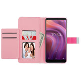 For Alcatel 3V 5032w (2019) PU Leather Wallet with Credit Card Holder Storage Folio Flip Pouch Stand Hot Pink Phone Case Cover