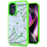 For Motorola Moto G 5G 2022 Sakura Spring Flowers Design Colorful Frame Hybrid Rubber TPU Hard PC Shockproof Slim  Phone Case Cover