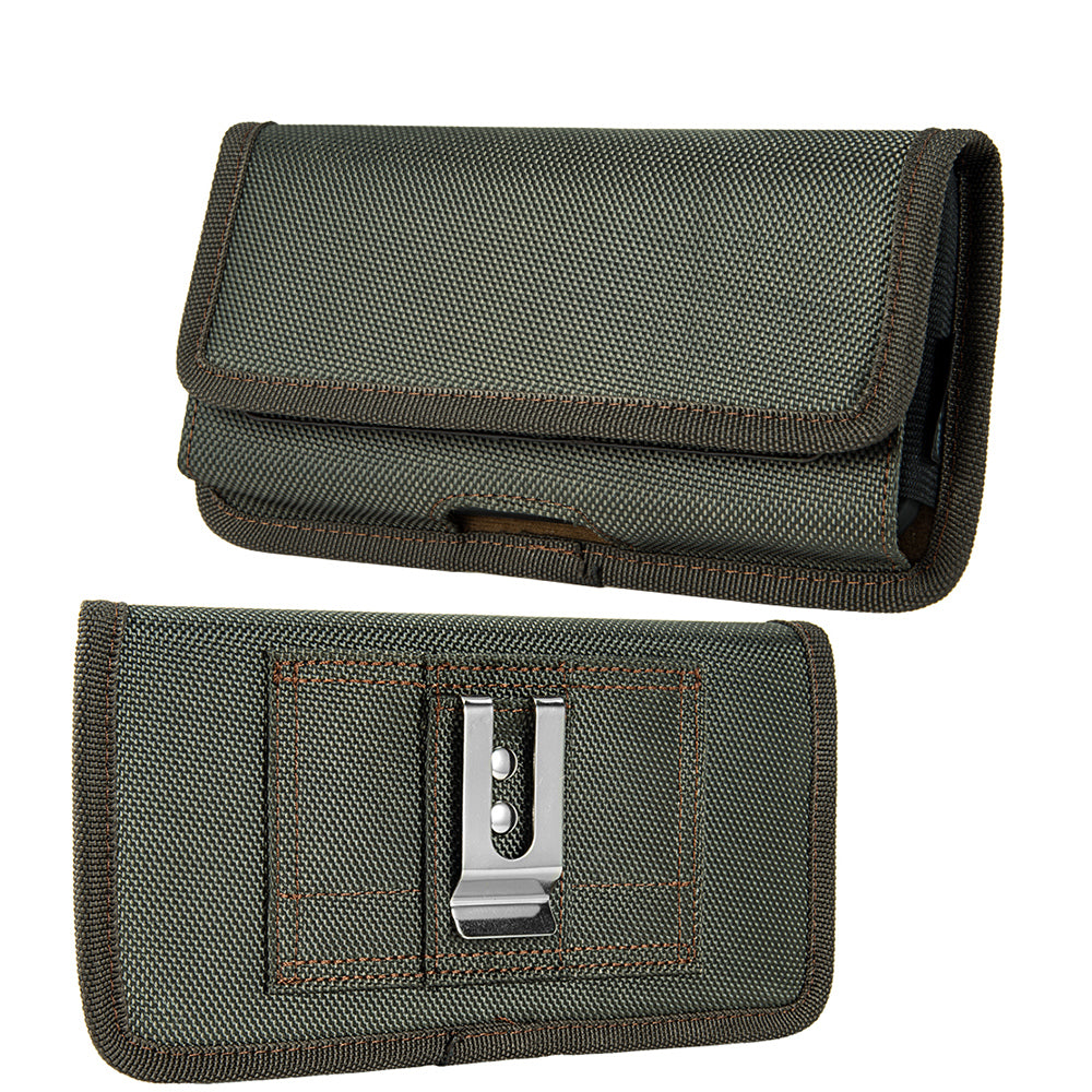 For Motorola Moto G Stylus 5G (2022) Universal Horizontal Cell Phone Case Nylon Holster Carrying Pouch with Belt Clip and 2 Card Slots fit XL Devices 7" [Midnight Green]