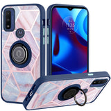 For Motorola Moto G Power 2022 Unique Marble Design with Magnetic Ring Kickstand Holder Hybrid TPU Hard Shockproof Armor  Phone Case Cover