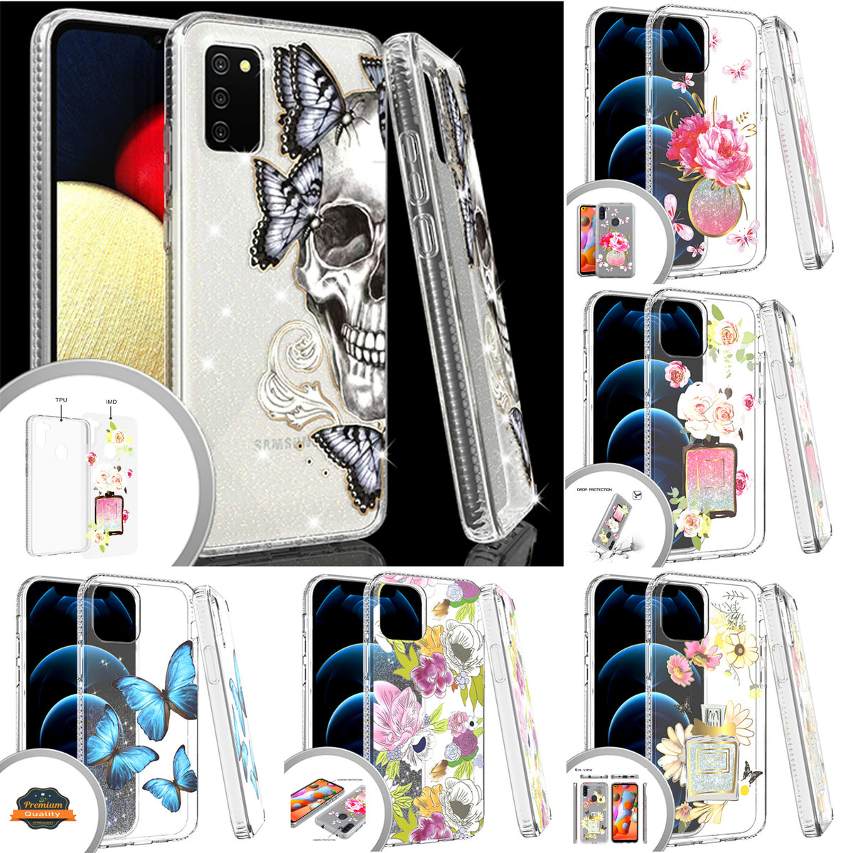 For Apple iPhone 14 (6.1") Clear Fashion IMD Pattern Design Hard Back PC Hybrid Bumper Armor TPU Soft Rubber Slim  Phone Case Cover