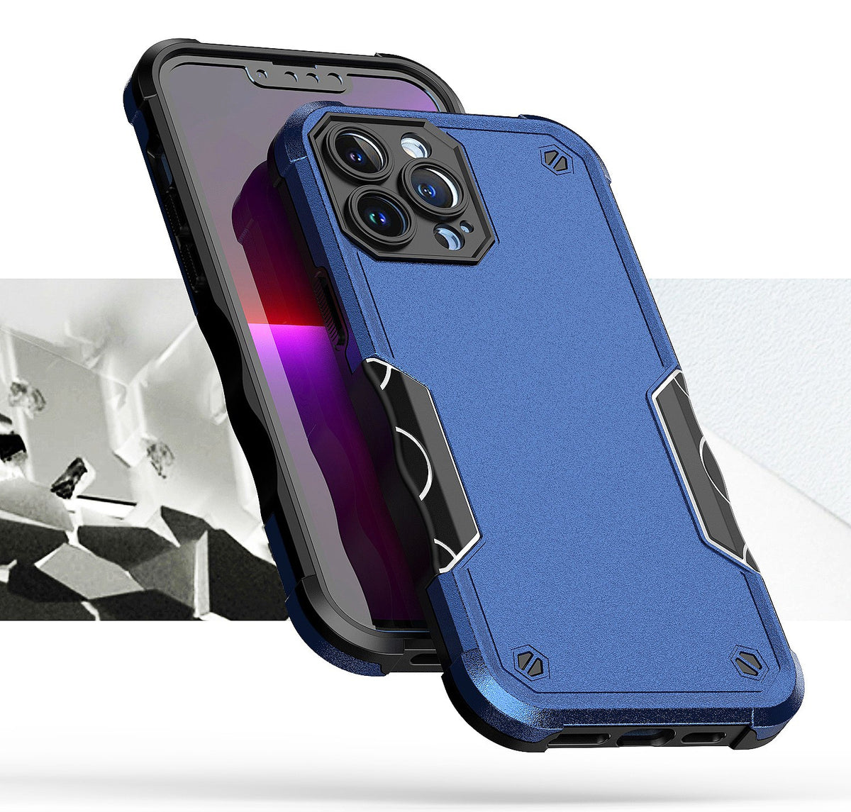For Apple iPhone 14 Pro (6.1") Slim Tough Shockproof Hybrid Heavy Duty Dual Layer TPU Bumper Rugged Rubber Armor Blue Phone Case Cover