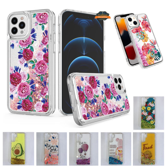 For Apple iPhone 14 Plus (6.7") Quicksand Glitter Design Colorful Waterfall Liquid Floating Sparkle Bling Rubber Hard  Phone Case Cover