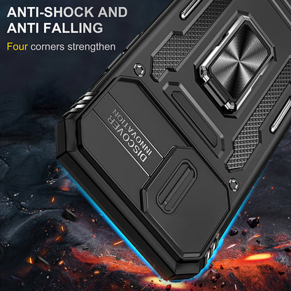 For Apple iPhone 14 /Plus Pro Max Hybrid Slide Camera Protection & 360° Rotateable Ring Stand, Heavy Duty  Phone Case Cover
