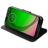For Motorola Moto G7 Play PU Leather Wallet with Credit Card Holder Storage Folio Flip Pouch Stand Black Phone Case Cover