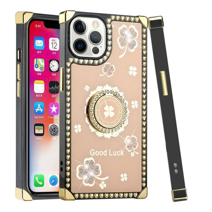 For Apple iPhone 13 Pro Max (6.7") Fashion Square Hearts Diamond Bling Sparkly Glitter Ornaments with Ring Stand  Phone Case Cover