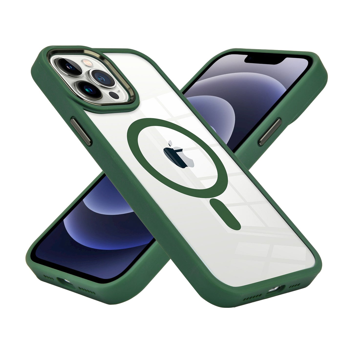For Apple iPhone 14 /Plus Pro Max Transparent Greatest Clear Acrylic with Color Frame Thick Metal Button Hybrid  Phone Case Cover