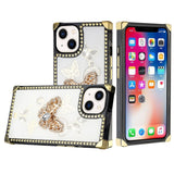 For Apple iPhone SE 3 (2022) SE/8/7 Fashion 3D Butterfly Square Hearts Diamonds Bling Sparkly Ornaments  Phone Case Cover