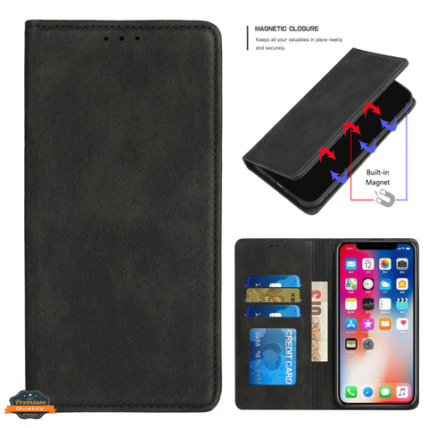 For Nokia C200 Wallet Premium PU Vegan Leather ID Credit Card Money Holder with Magnetic Closure Pouch Flip & Stand Black Phone Case Cover