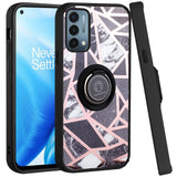 For OnePlus Nord N200 5G Unique Marble Design with Ring Kickstand Holder Hybrid Soft TPU Hard PC Shockproof Armor Bumper  Phone Case Cover