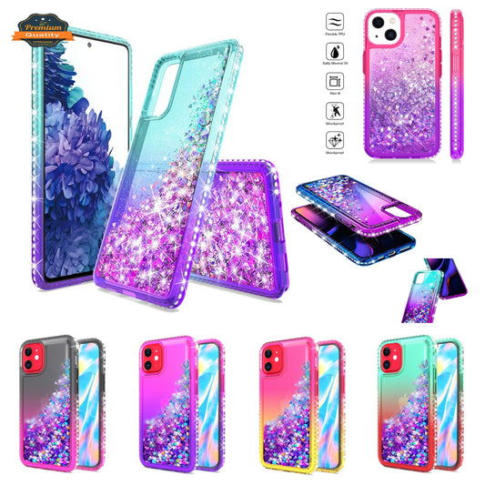 For Apple iPhone 13 Mini (5.4") Gradient Quicksand Glitter Flowing Liquid Floating Sparkly Bling Diamond TPU Rubber Hybrid  Phone Case Cover