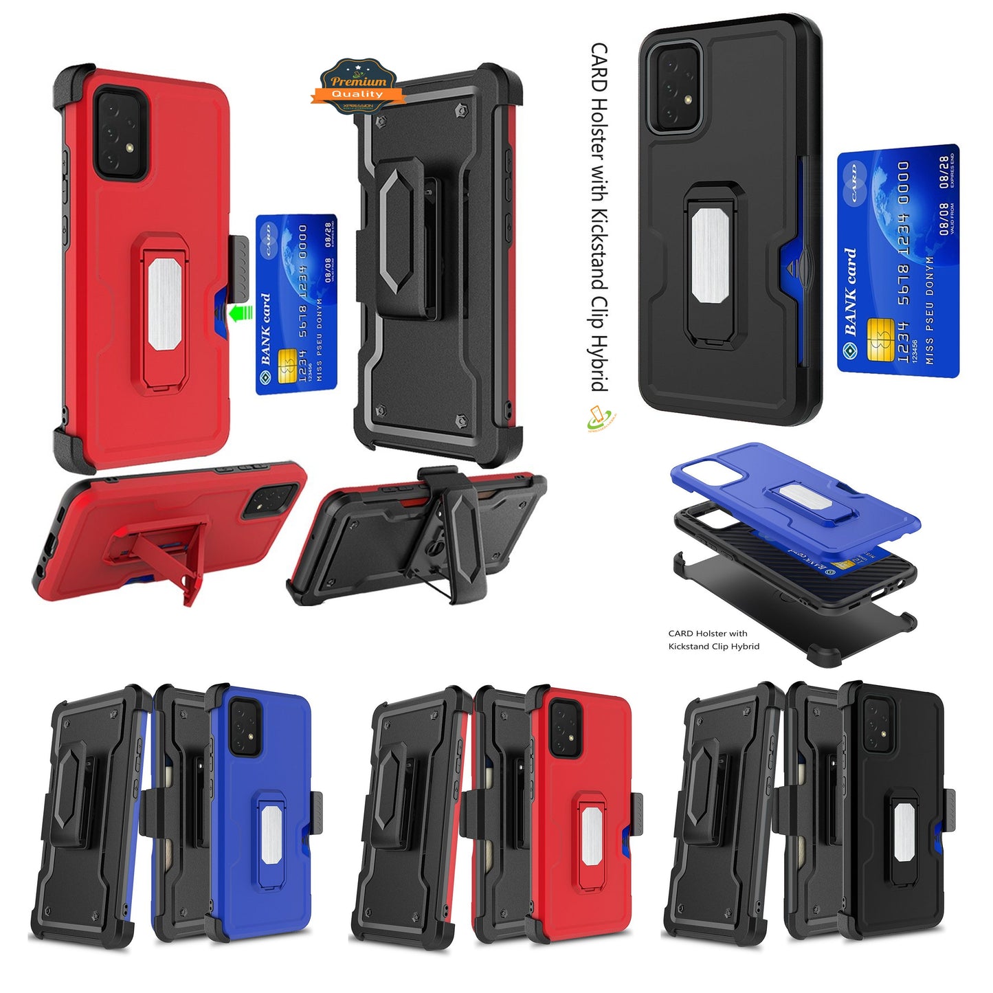 For Apple iPhone 14 Plus (6.7") Armor Belt Clip with Credit Card Holder ID Slot, Holster, Kickstand Heavy Duty Hybrid  Phone Case Cover