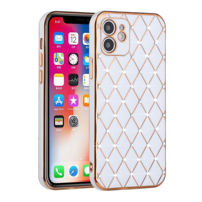 For Apple iPhone 14 Pro (6.1") Luxury Diamonds on Electroplated Grid Design Rhinestone Protective TPU Hard PC  Phone Case Cover