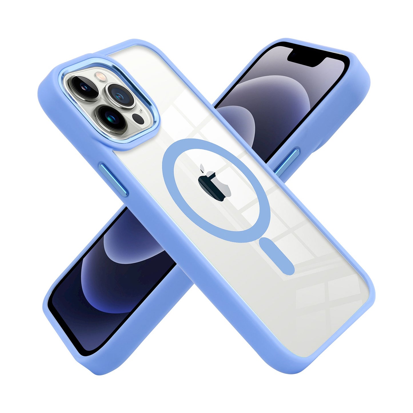 For Apple iPhone 14 /Plus Pro Max Transparent Greatest Clear Acrylic with Color Frame Thick Metal Button Hybrid  Phone Case Cover