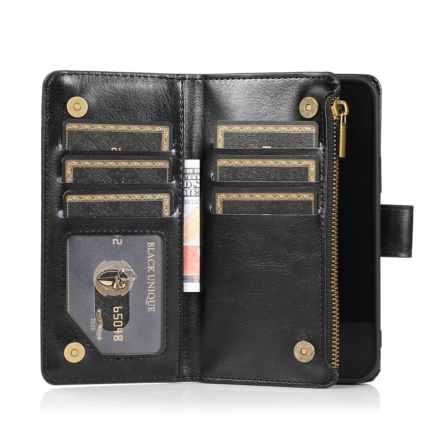 For Nokia G100 4G Leather Zipper Wallet Case 9 Credit Card Slots Cash Money Pocket Clutch Pouch with Stand & Strap  Phone Case Cover