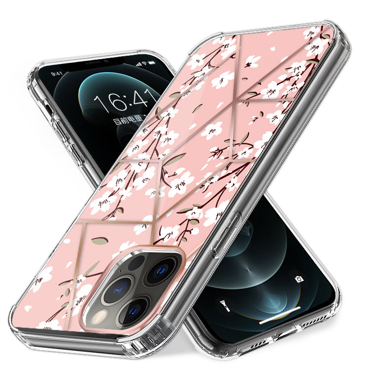 For Apple iPhone 14 (6.1") Fashion Art Floral IMD Design Beautiful Flower Pattern Hybrid Hard TPU Slim Back  Phone Case Cover