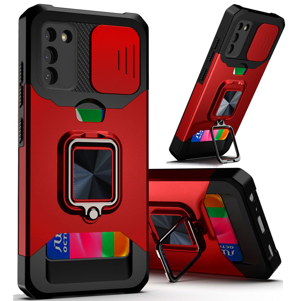 For Samsung Galaxy S21 Ultra Wallet Case with Ring Stand & Slide Camera Cover Credit Card Slot Holder, Military Grade Hard  Phone Case Cover