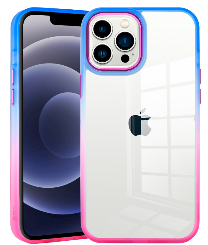 For Apple iPhone 11 (6.1") Transparent Two Tone Gradient Colorful Frame Bumper Hybrid Rubber TPU Gummy Hard PC  Phone Case Cover