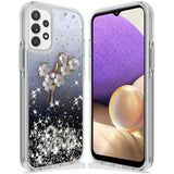 For Samsung Galaxy S22 /Plus Ultra Flowers Bling Glitter Iridescent Love Floral 3D Ornament Slim TPU Hybrid Sparkle Stars Shockproof  Phone Case Cover