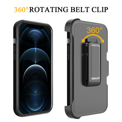 For Apple iPhone 13 Pro Max Hybrid Rugged Shockproof Military Tough Heavy Duty with 360 Swivel Belt Clip Stand & Holster Black Phone Case Cover
