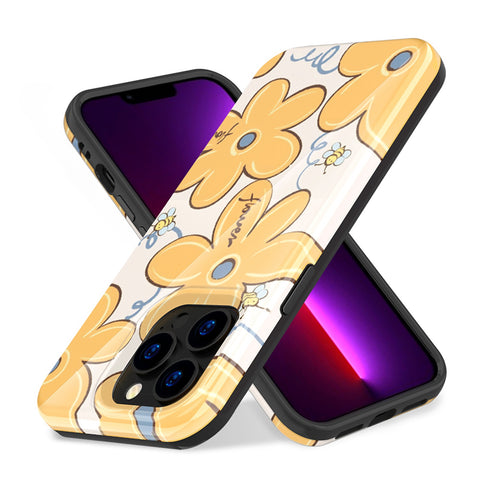 For Apple iPhone 11 (6.1") Pattern Stylish Fashion Design Hybrid Rubber TPU Hard PC Shockproof Armor Slim Fit Yellow Flowers Phone Case Cover