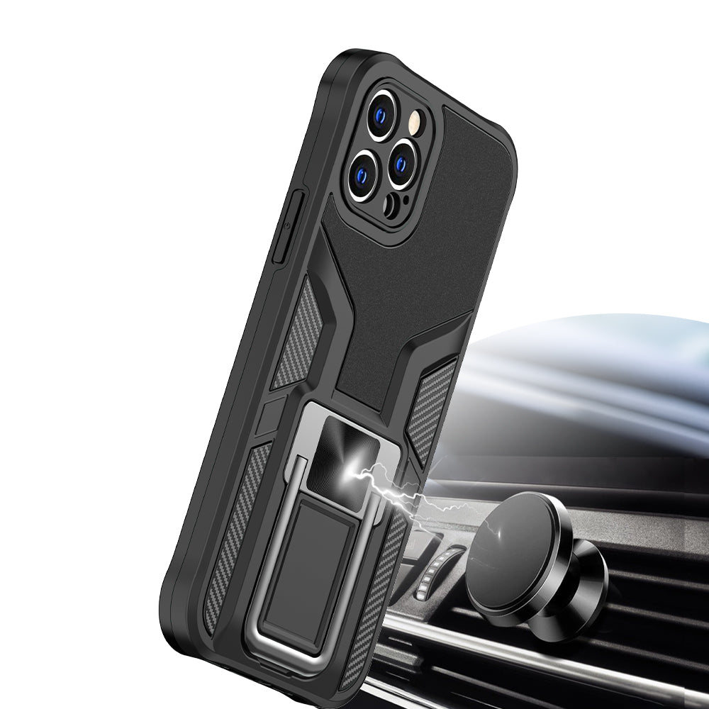 For Samsung Galaxy S21 Plus Shockproof [Military-Grade] with Metal Magnetic Kickstand, Hybrid Rugged TPU Heavy Duty Black Phone Case Cover