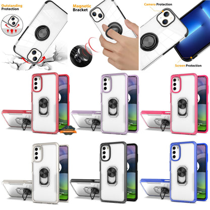 For Samsung Galaxy A23 5G Transparent Hybrid PC Magnetic Ring Stand (work with Car Mount) Detachable Frame Bumper  Phone Case Cover