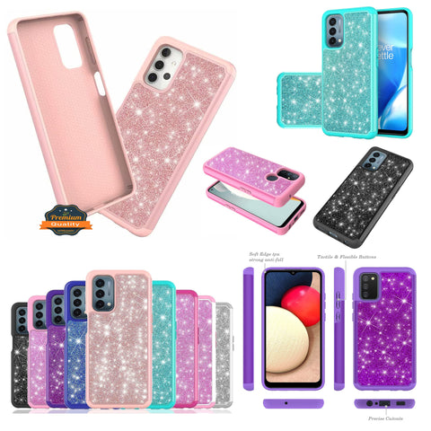 For Apple iPhone 13 Pro Max (6.7") Glitter Bling Sparkling Shockproof Heavy Duty Hybrid Dual-Layer TPU + PC Sturdy High Impact  Phone Case Cover