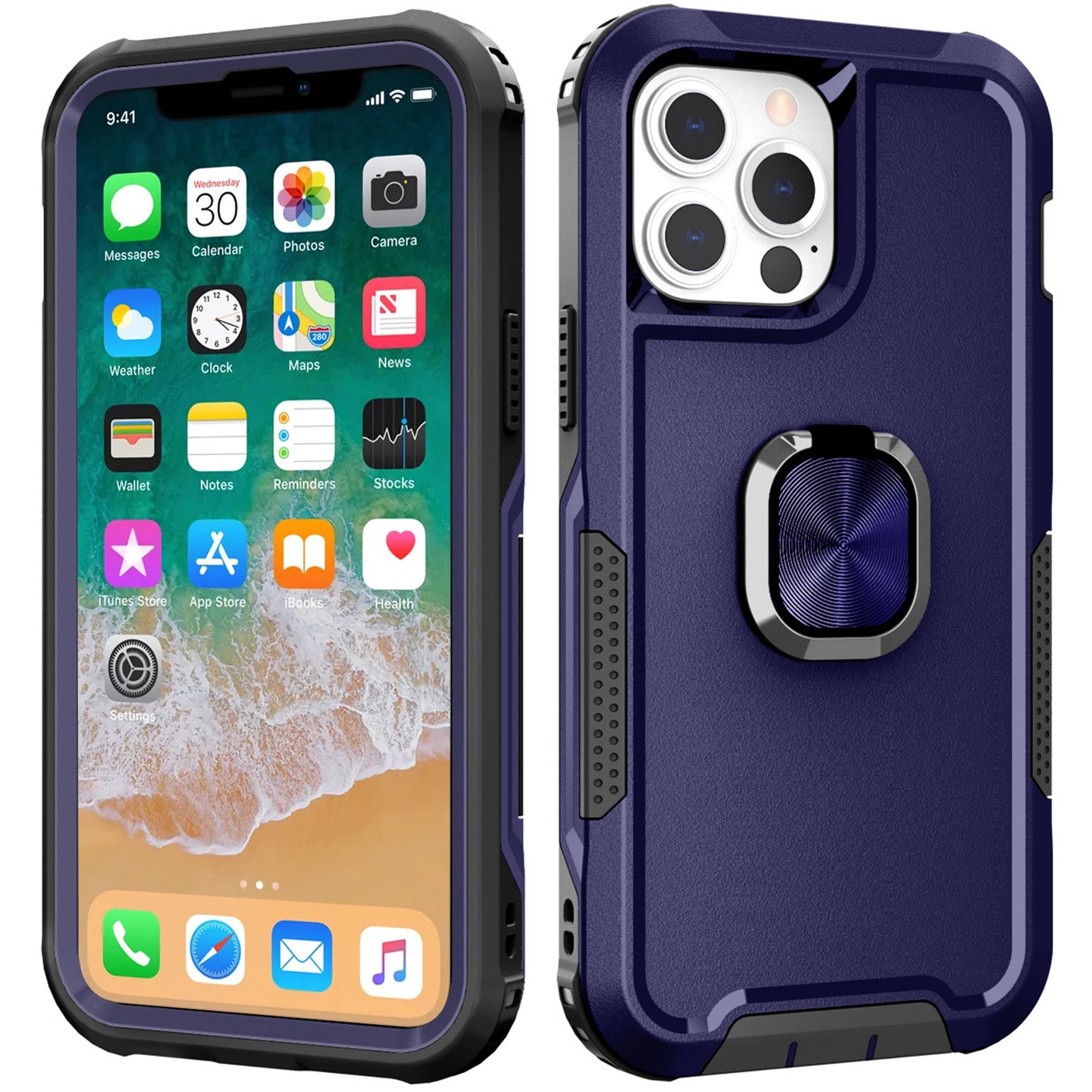 For iPhone 14 Pro (6.1") Heavy Duty 3in1 Magnetic Ring Kickstand Hybrid Shockproof Military-Grade Drop Protection  Phone Case Cover