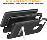 For Apple iPhone 13 Pro (6.1") Slim Brushed Hybrid Shock-Absorption Armor Edged Carbon Fiber with Metal Kickstand Rugged Texture  Phone Case Cover